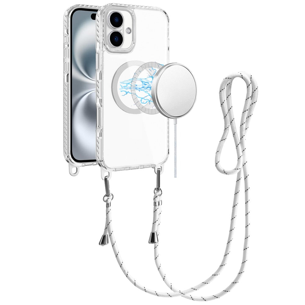 For iPhone 16 6.1inch Case Long Matching Lanyard Magnetic Circle +Tempered Glass