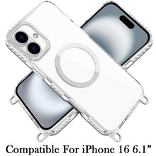 For iPhone 16 6.1inch Case Long Matching Lanyard Magnetic Circle +Tempered Glass