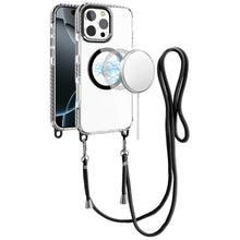 For iPhone 16 Pro 6.3in Case Long Lanyard Magnetic Circle + Tempered Glass