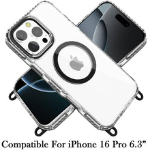 For iPhone 16 Pro 6.3in Case Long Lanyard Magnetic Circle + Tempered Glass