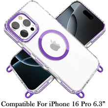 For iPhone 16 Pro 6.3in Case Long Lanyard Magnetic Circle + Tempered Glass