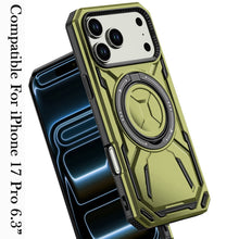 For iPhone 17 PRO Case Magnetic Circle Metal Stand 360 Rotating + Tempered Glass