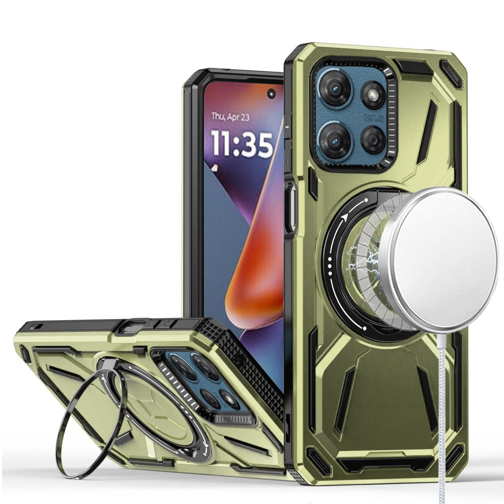 For Moto G 2025 Case Magnetic Circle Metal Stand Shockproof + Tempered Glass