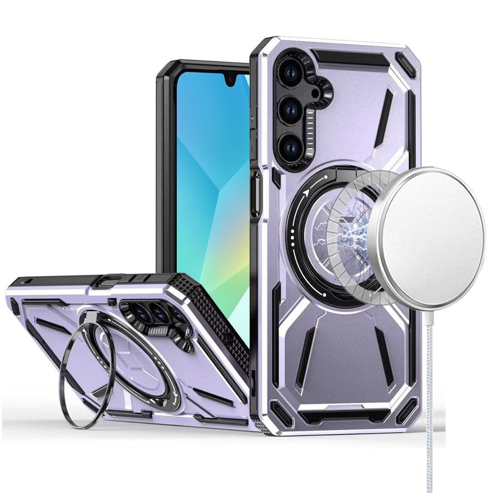 For Samsung A16 5G Case Magnetic Circle Metal Stand Shockproof +Tempered Glass