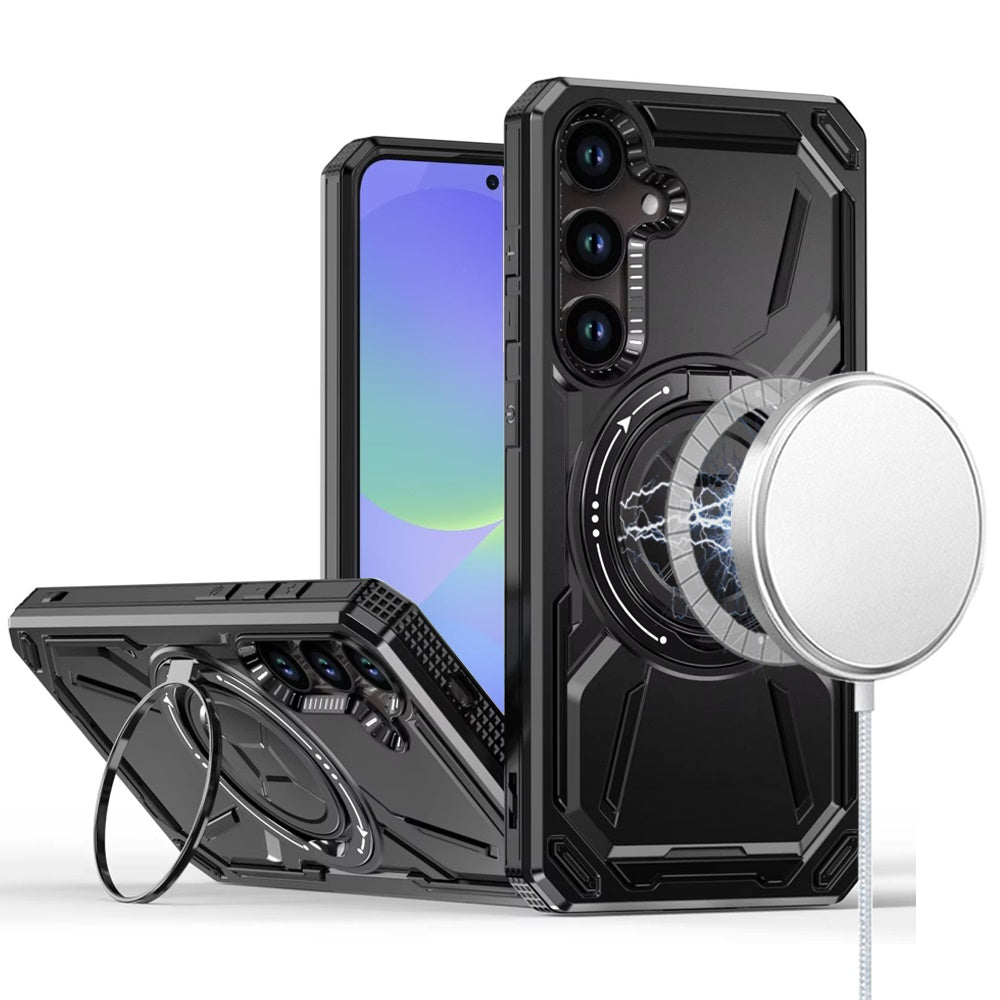 For Samsung A36 Case Magnetic Circle Metal Stand Shockproof + Tempered Glass