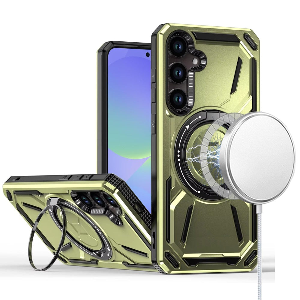 For Samsung A36 Case Magnetic Circle Metal Stand Shockproof + Tempered Glass