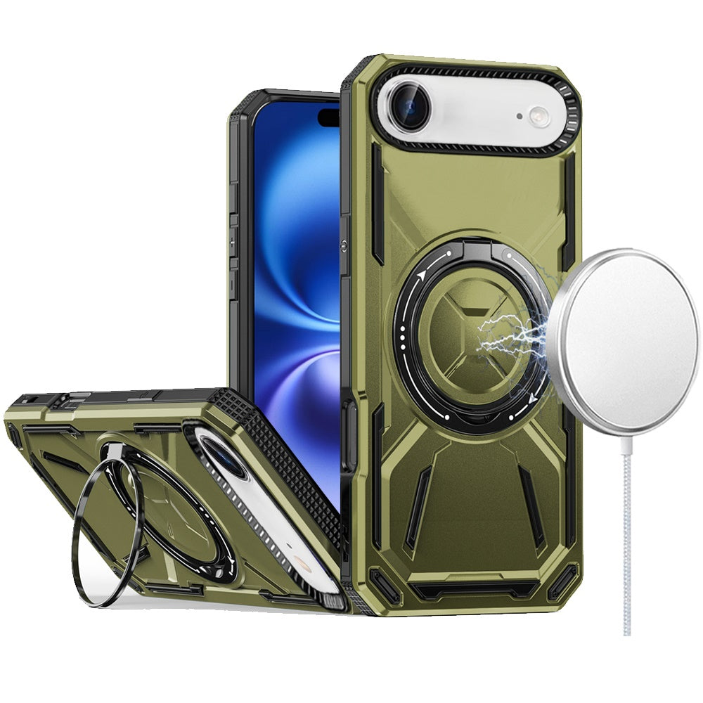 For iPhone Air Case Magnetic Circle w/ Metal Stand 360 Rotating + Tempered Glass