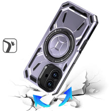 For iPhone 16 Plus 6.7in Case Magnetic Circle Metal 360 Stand + Tempered Glass