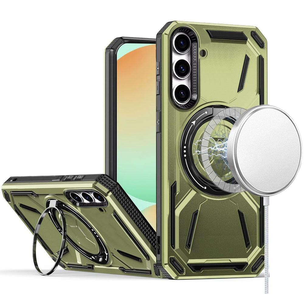 For Samsung Galaxy S24 FE Case Magnetic Circle Metal Rotating Stand Shockproof