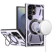For Samsung S25 Ultra Case Magnetic Circle Rotating Metal Stand +Tempered Glass