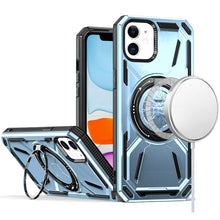 For iPhone 11 6.1 in. Case Magnetic Circle Metal Rotating Stand + Tempered Glass