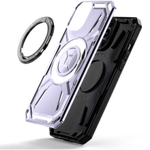 For iPhone 11 6.1 in. Case Magnetic Circle Metal Rotating Stand + Tempered Glass