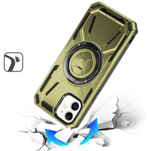 For iPhone 11 6.1 in. Case Magnetic Circle Metal Rotating Stand + Tempered Glass