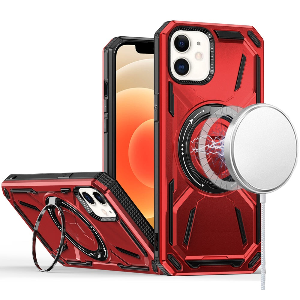 For iPhone 12/12 Pro Case Magnetic Circle Metal Stand Shockproof +Tempered Glass