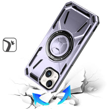 For iPhone 15 Case Magnetic Circle Metal Stand Shockproof + 2 Tempered Glass