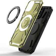 For iPhone 15 Case Magnetic Circle Metal Stand Shockproof + 2 Tempered Glass