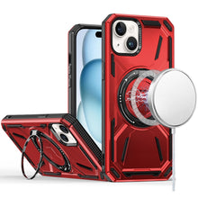 For iPhone 15 Case Magnetic Circle Metal Stand Shockproof + 2 Tempered Glass