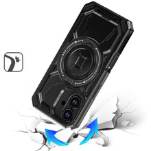 For iPhone 16 6.1inch Case Magnet Circle Metal Stand Shockproof + Tempered Glass