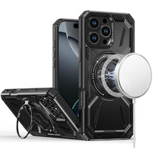 For iPhone 16 Pro 6.3in Case Magnetic Circle Metal Stand Rugged + Tempered Glass