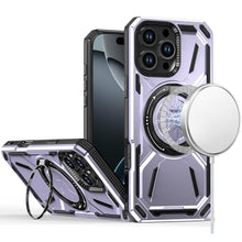 For iPhone 16 Pro 6.3in Case Magnetic Circle Metal Stand Rugged + Tempered Glass