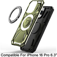 For iPhone 16 Pro 6.3in Case Magnetic Circle Metal Stand Rugged + Tempered Glass