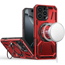 For iPhone 16 Pro 6.3in Case Magnetic Circle Metal Stand Rugged + Tempered Glass