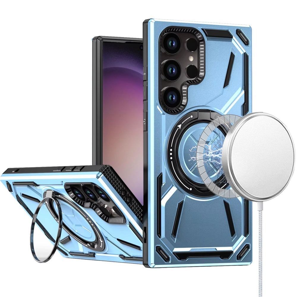 For Samsung S23 Ultra Case Magnetic Circle 360 Rotating Metal Stand Shockproof