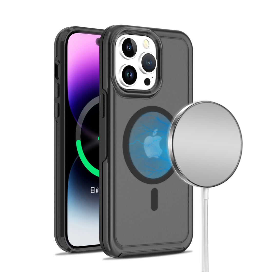 For iPhone 13/14 Case Magnetic Circle Sleek Hybrid Phone Cover + Tempered Glass