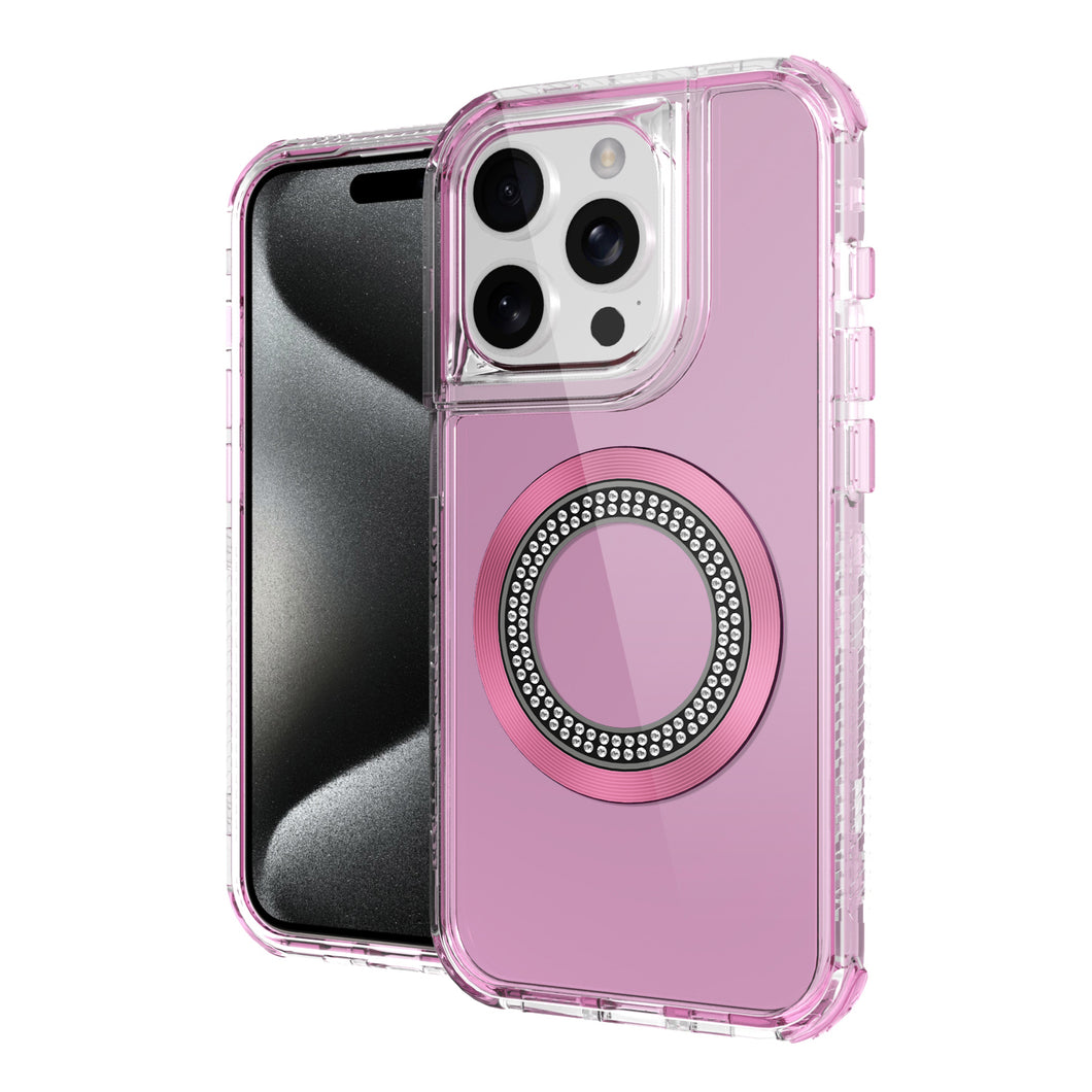 For iPhone 14 PRO MAX 6.7 in. Case Magnetic Charging Circle Bling Hybrid Cover