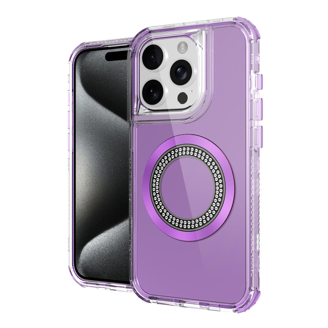 For iPhone 11 6.1 in. Case Magnetic Charging Circle Bling Hybrid +Tempered Glass