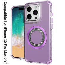 For iPhone 16 PRO MAX Case Magnetic Circle Circle Bling Hybrid + Tempered Glass