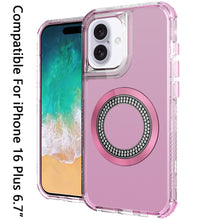 For iPhone 16 Plus 6.7in Case Magnetic Circle with Bling Hybrid + Tempered Glass