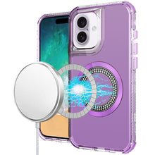 For iPhone 16 Plus 6.7in Case Magnetic Circle with Bling Hybrid + Tempered Glass