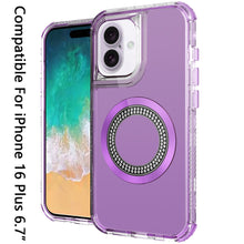 For iPhone 16 Plus 6.7in Case Magnetic Circle with Bling Hybrid + Tempered Glass