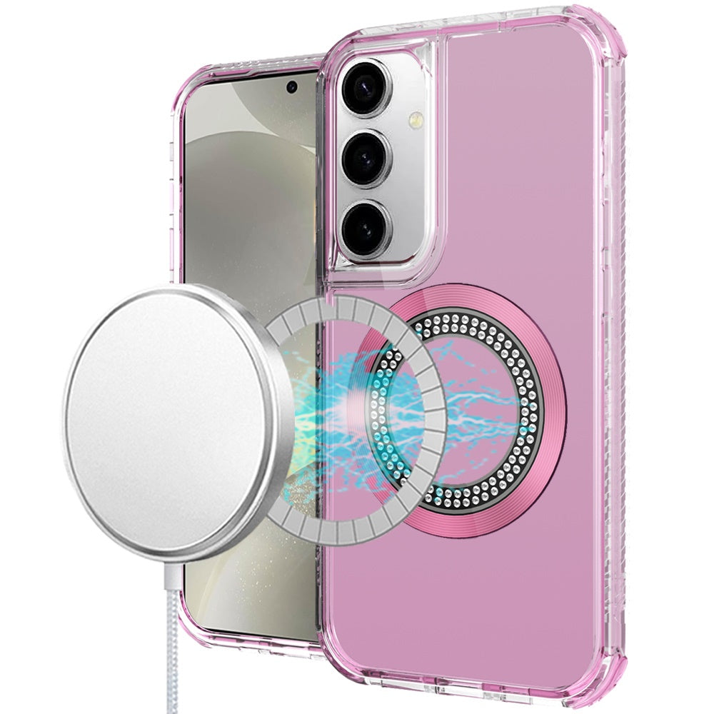 For Samsung S24+/S25+ Case Magnetic Circle Bling Hybrid Cover + Tempered Glass