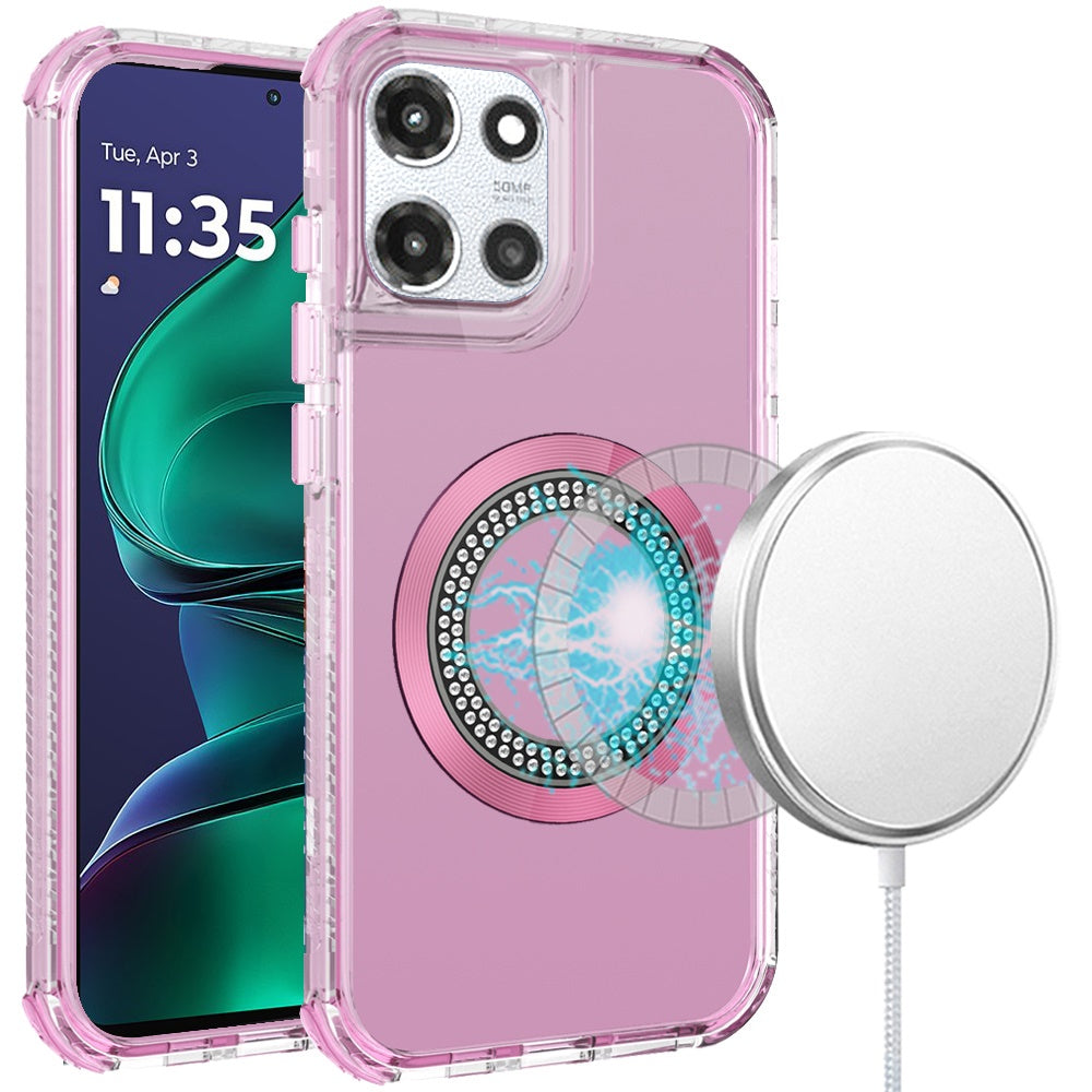For Moto G Stylus 2025 Case Magnetic Circle Bling Hybrid Cover + Tempered Glass