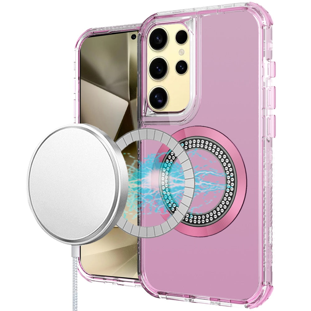 For Samsung S25 Ultra Case Magnetic Circle Bling Hybrid Cover + Tempered Glass