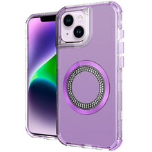 For iPhone 13/14 Case Magnetic Circle Circle Bling Hybrid Cover + Tempered Glass