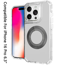 For iPhone 16 Pro 6.3in Case Magnetic Circle with Bling Hybrid + Tempered Glass