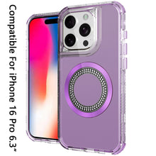 For iPhone 16 Pro 6.3in Case Magnetic Circle with Bling Hybrid + Tempered Glass