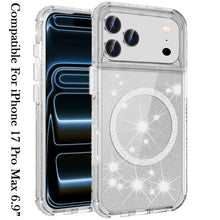 For iPhone 17 Pro Max Case Magnetic Circle Glitter Shockproof + Tempered Glass