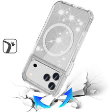 For iPhone 17 Pro Max Case Magnetic Circle Glitter Shockproof + Tempered Glass