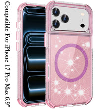 For iPhone 17 Pro Max Case Magnetic Circle Glitter Shockproof + Tempered Glass