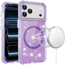 For iPhone 17 Pro Max Case Magnetic Circle Glitter Shockproof + Tempered Glass