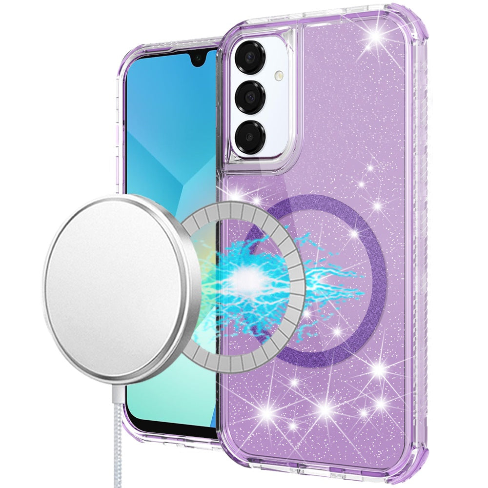 For Samsung A16 5G Case Magnetic Charging Glitter Shockproof + Tempered Glass