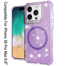 For iPhone 16 PRO MAX Case Magnetic Circle Glitter Shockproof + Tempered Glass