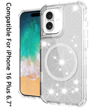 For iPhone 16 Plus 6.7in Case Magnetic Circle Glitter Shockproof +Tempered Glass