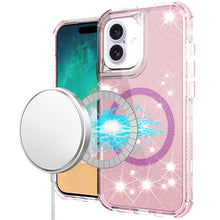 For iPhone 16 Plus 6.7in Case Magnetic Circle Glitter Shockproof +Tempered Glass