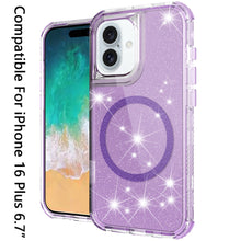 For iPhone 16 Plus 6.7in Case Magnetic Circle Glitter Shockproof +Tempered Glass