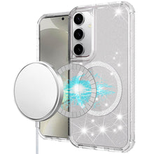 For Samsung S24+/S25+ Case Magnetic Circle Glitter Shockproof + Tempered Glass